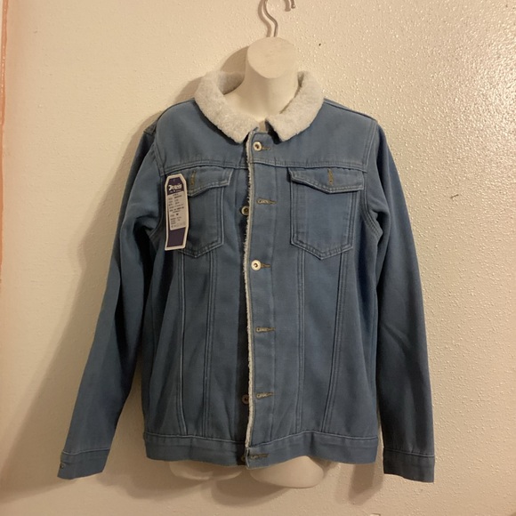 Other - Men's Blue Denim Jacket with White Sherpa Collar Size Medium